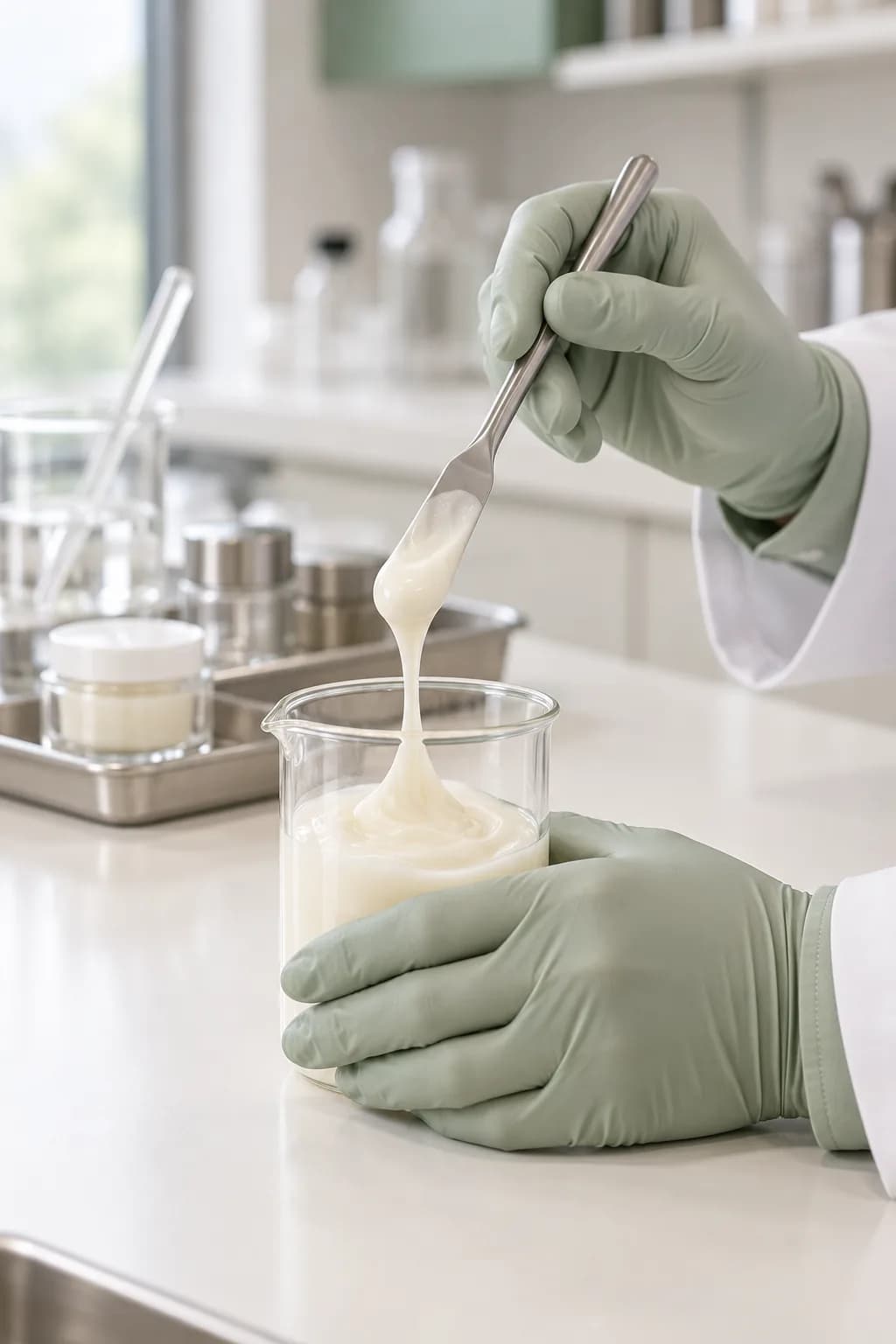 配方調製與乳霜質地的操作近照(示意圖)